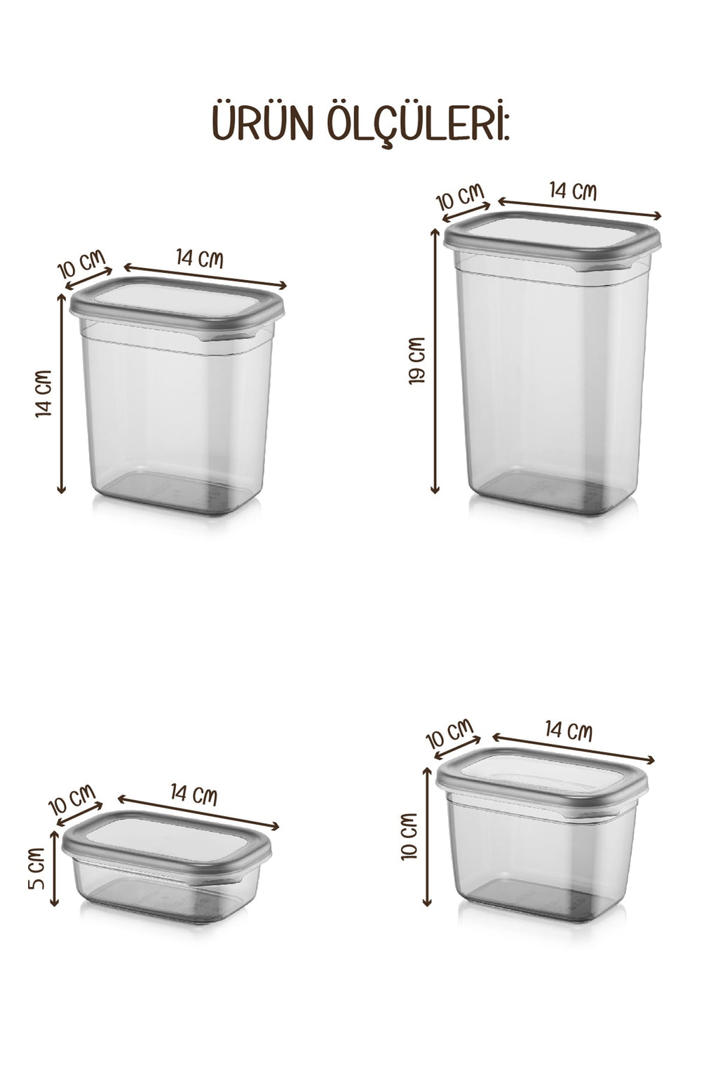 Beyaz Serigrafi Etiketli 12li Peggy Dikdörtgen Saklama Kabı Seti 3x(1500-1150-800-400 Ml) Antrasit