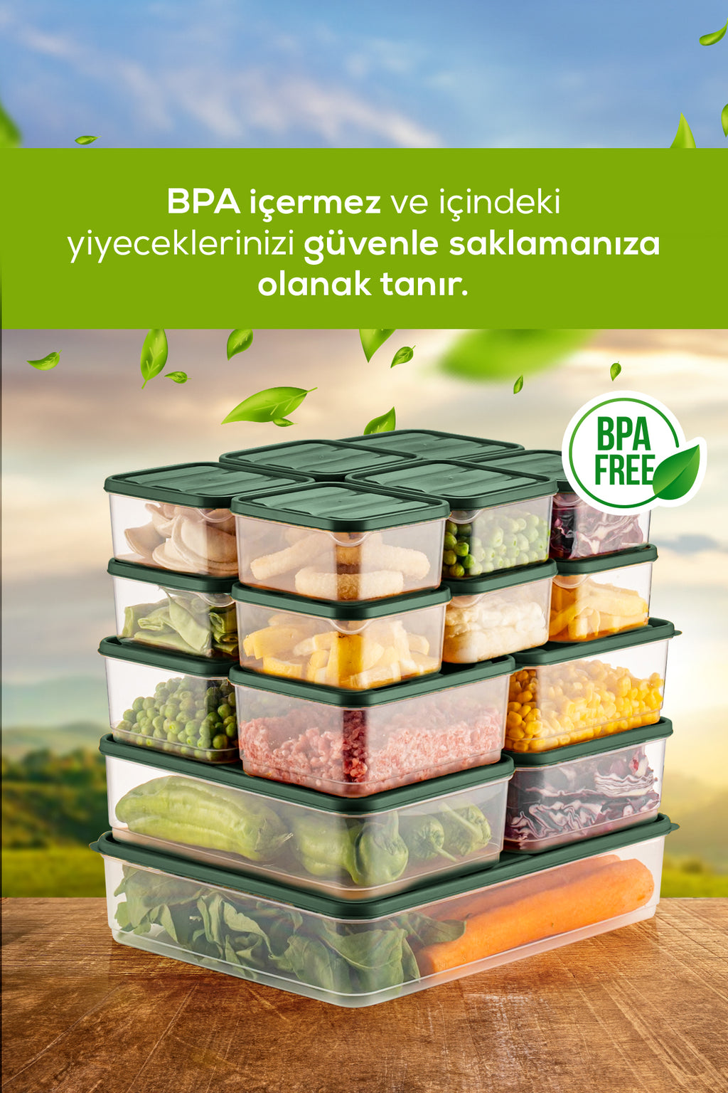 19'lu Buzdolabı Düzenleyici Organizer Mikrodalgaya Uygun Difriz Saklama Kabı Yeşil