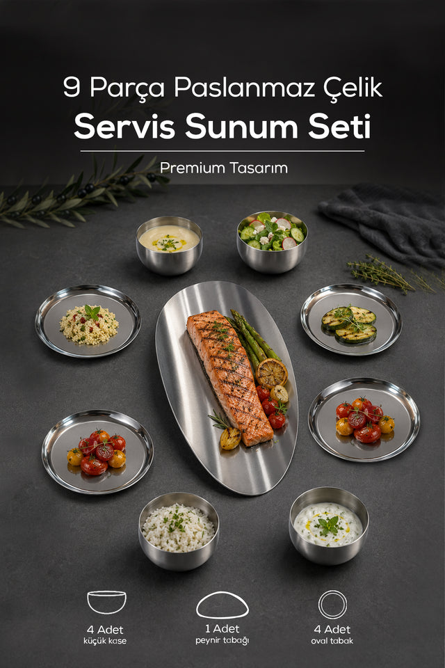 Paslanmaz Çelik Meze ve Sunum Seti · 9 Parça