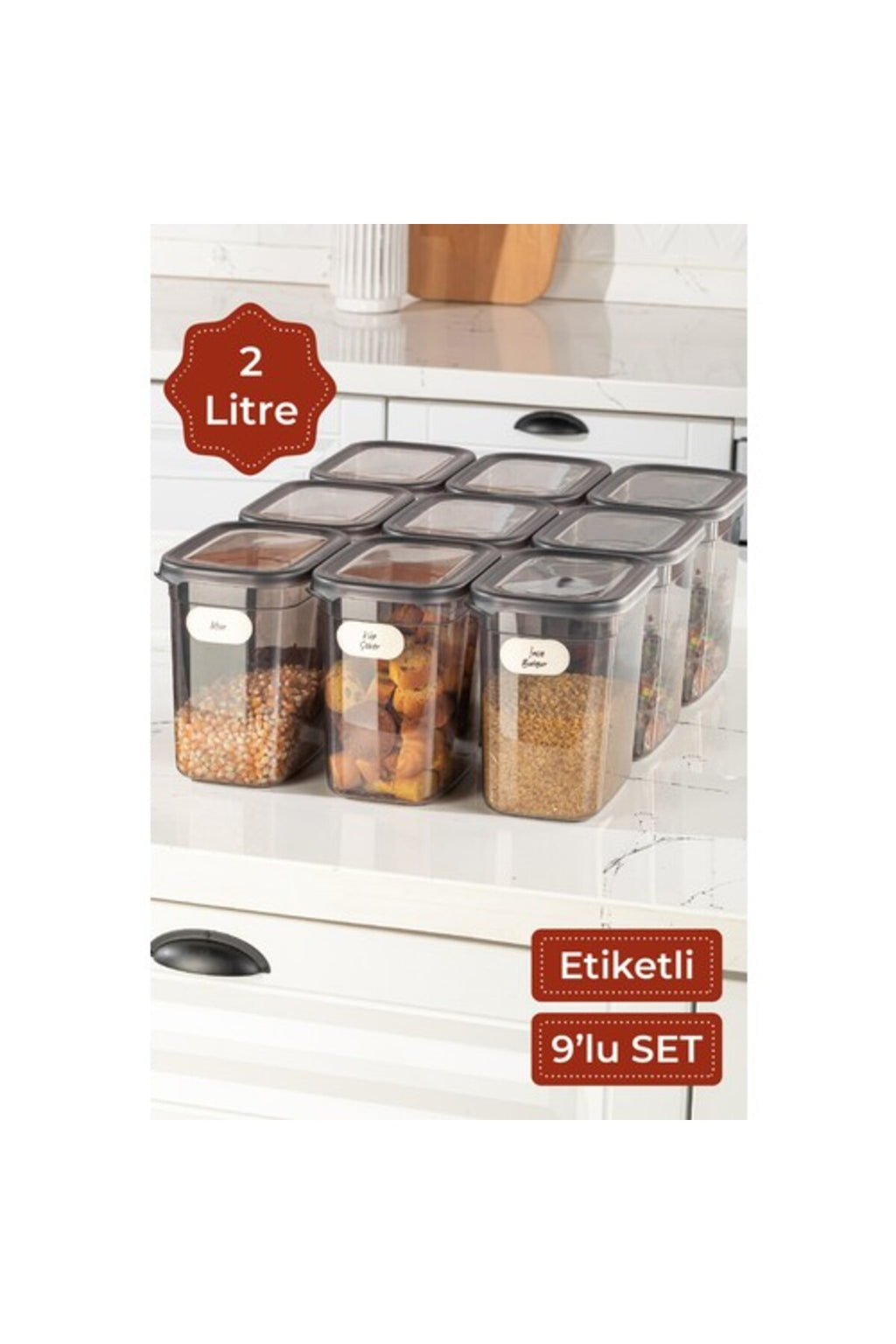 Etiketli 9'lu Set Peggy Şeffaf Kapaklı Uzun Dikdörtgen Saklama Kabı 2 Litre