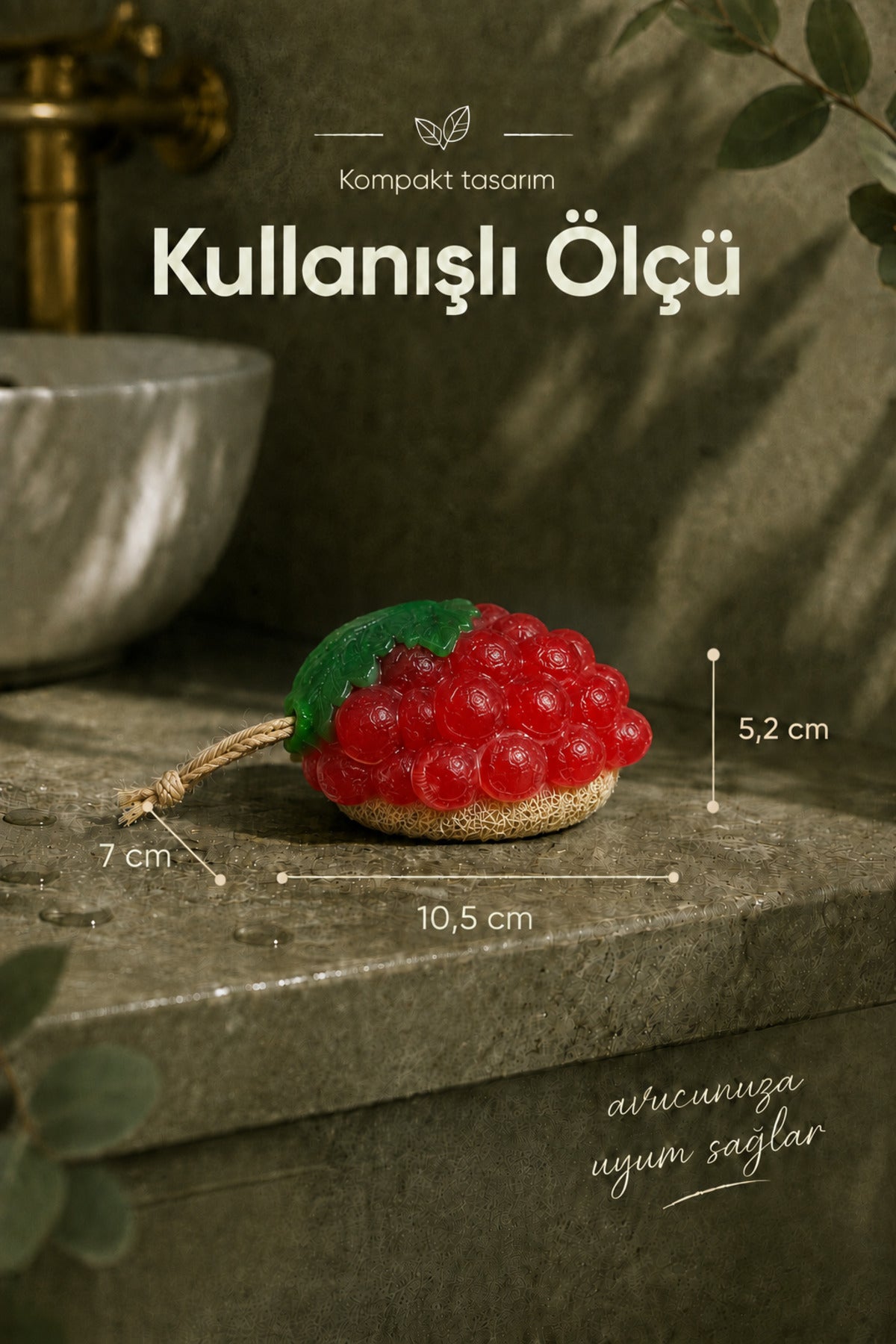 Kırmızı Üzüm Şekilli Lifli Katı Sabun 10,5x7x5,2 cm Peeling Etkili Asılabilir Dekoratif Banyo El Sabunu