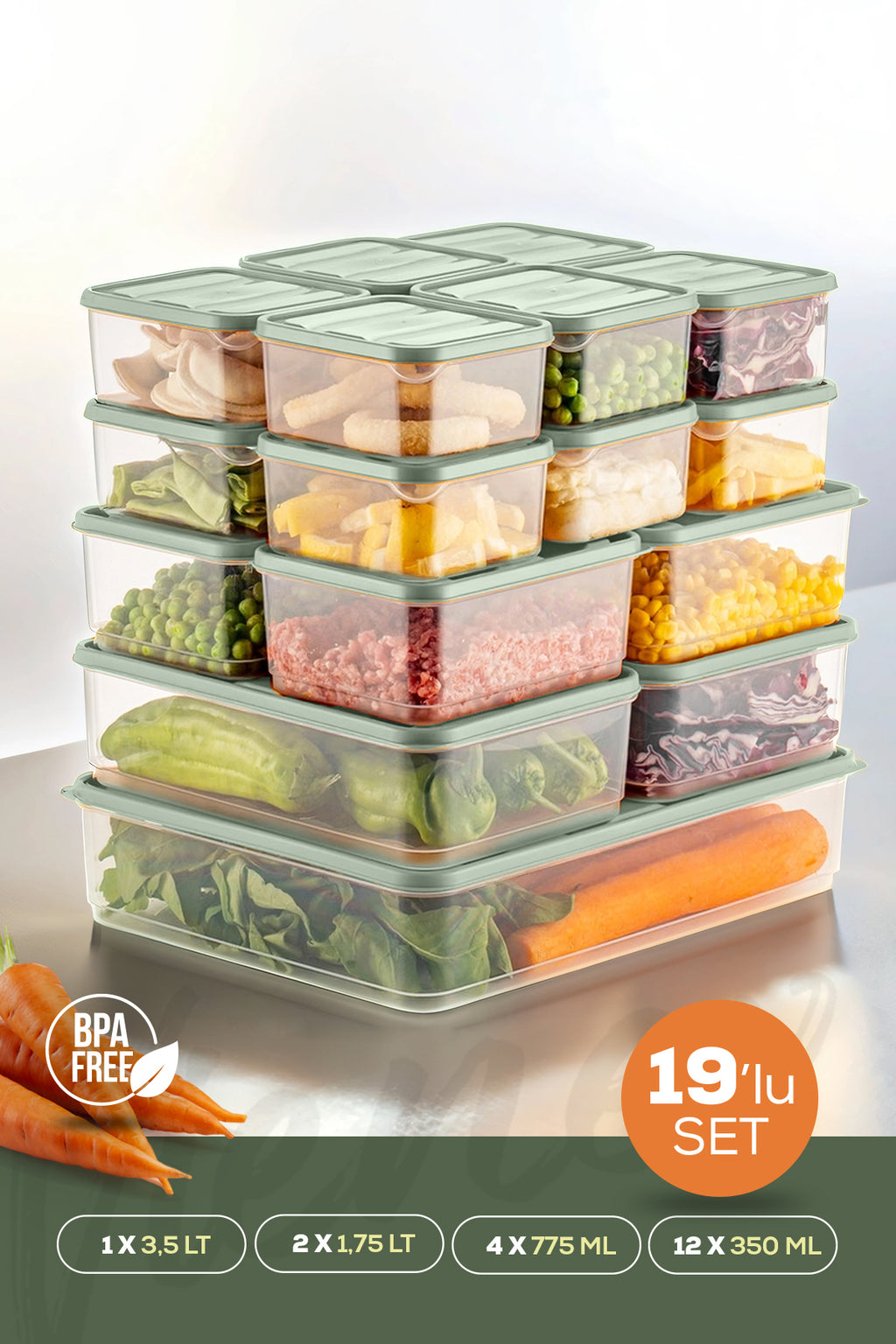 19'lu Buzdolabı Düzenleyici Organizer Mikrodalgaya Uygun Difriz Saklama Kabı Mint