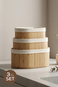 3'lü Set Oval Bambu Organizer Sepet | Banyo Mutfak Dolap İçi
