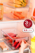 3'lü 5,5 Litre Kapaklı Midi Buzdolabı Dolapiçi Düzenleyici Organizer