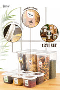 Renkli Etiketli 12li Foly Kare Erzak Saklama Kabı 6x(0,55 Litre, 1,75 Litre) Beyaz
