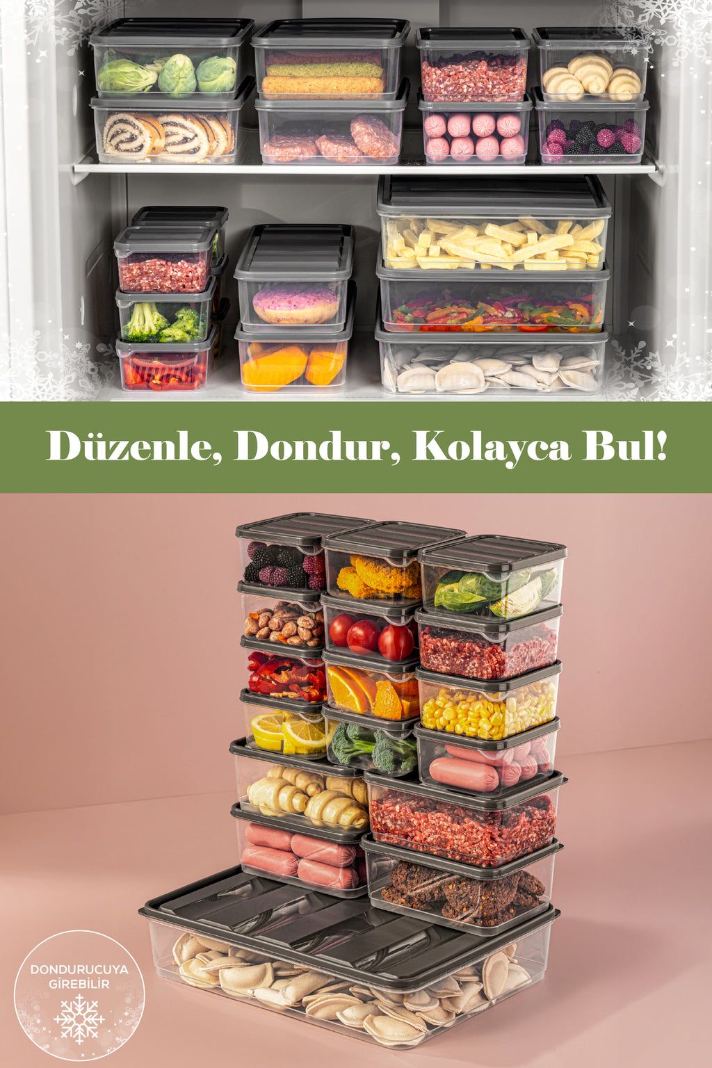 17'li Buzdolabı Düzenleyici Organizer Mikrodalgaya Uygun Difriz Saklama Kabı Gri