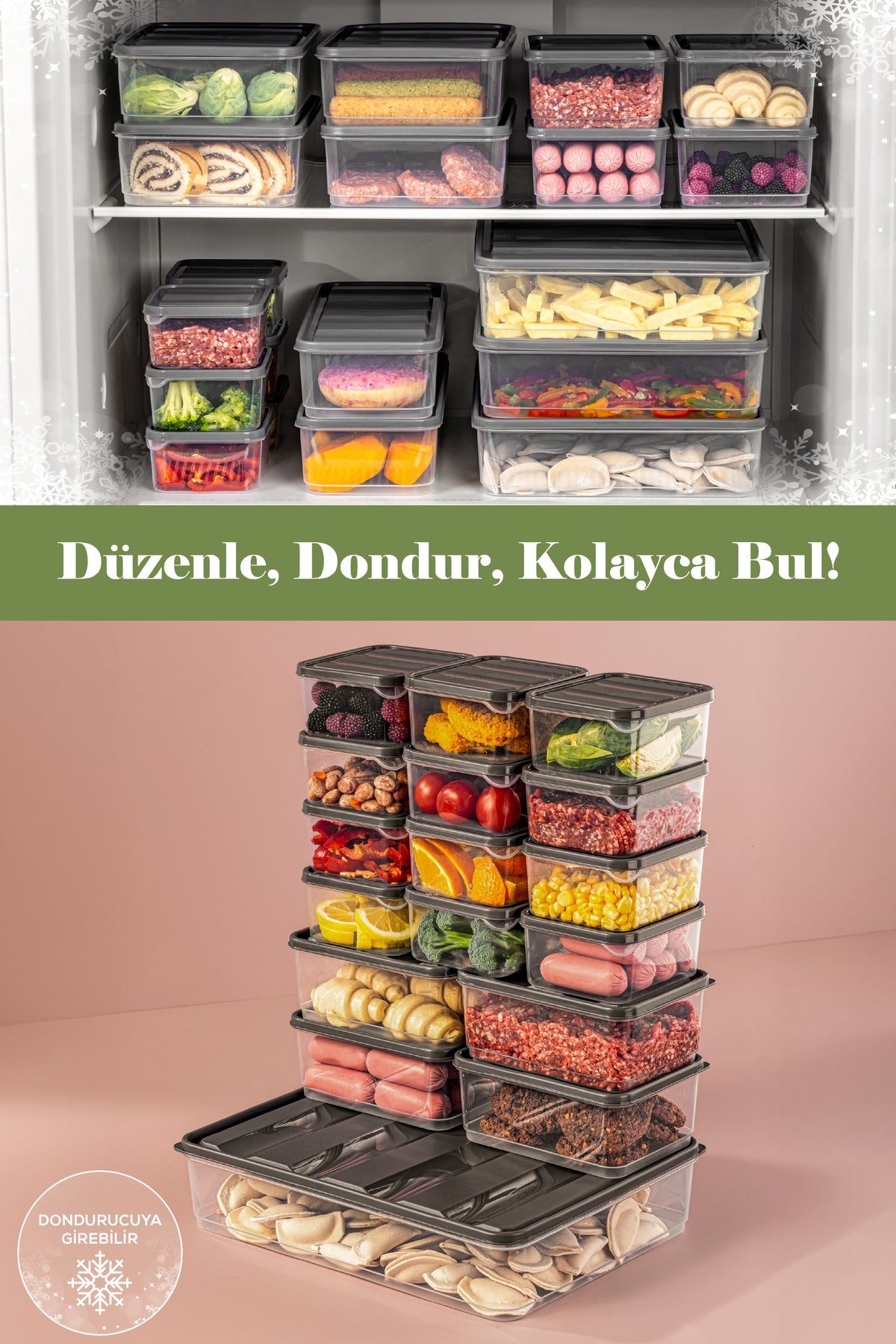 17'li Buzdolabı Düzenleyici Organizer Mikrodalgaya Uygun Difriz Saklama Kabı Gri
