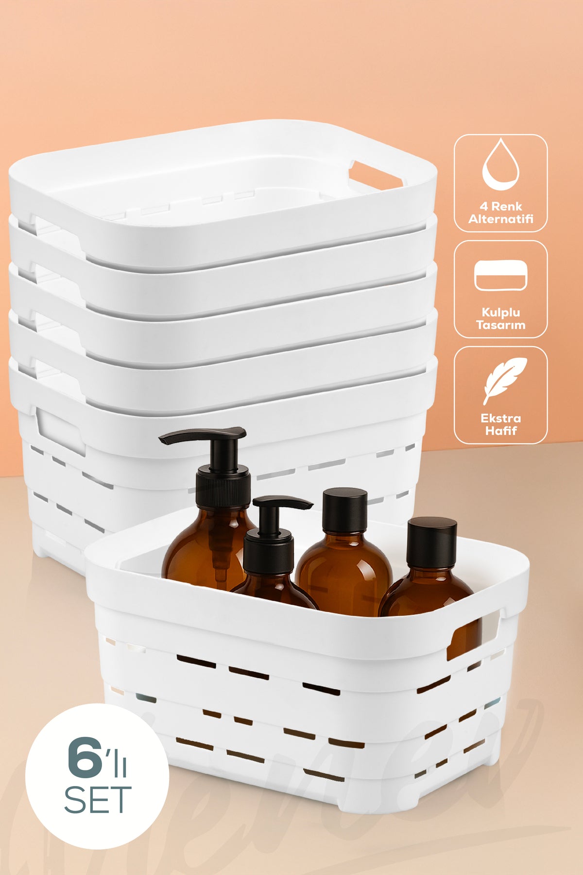 6'lı 3,8 Litre Delikli Saklama Kutusu Beyaz