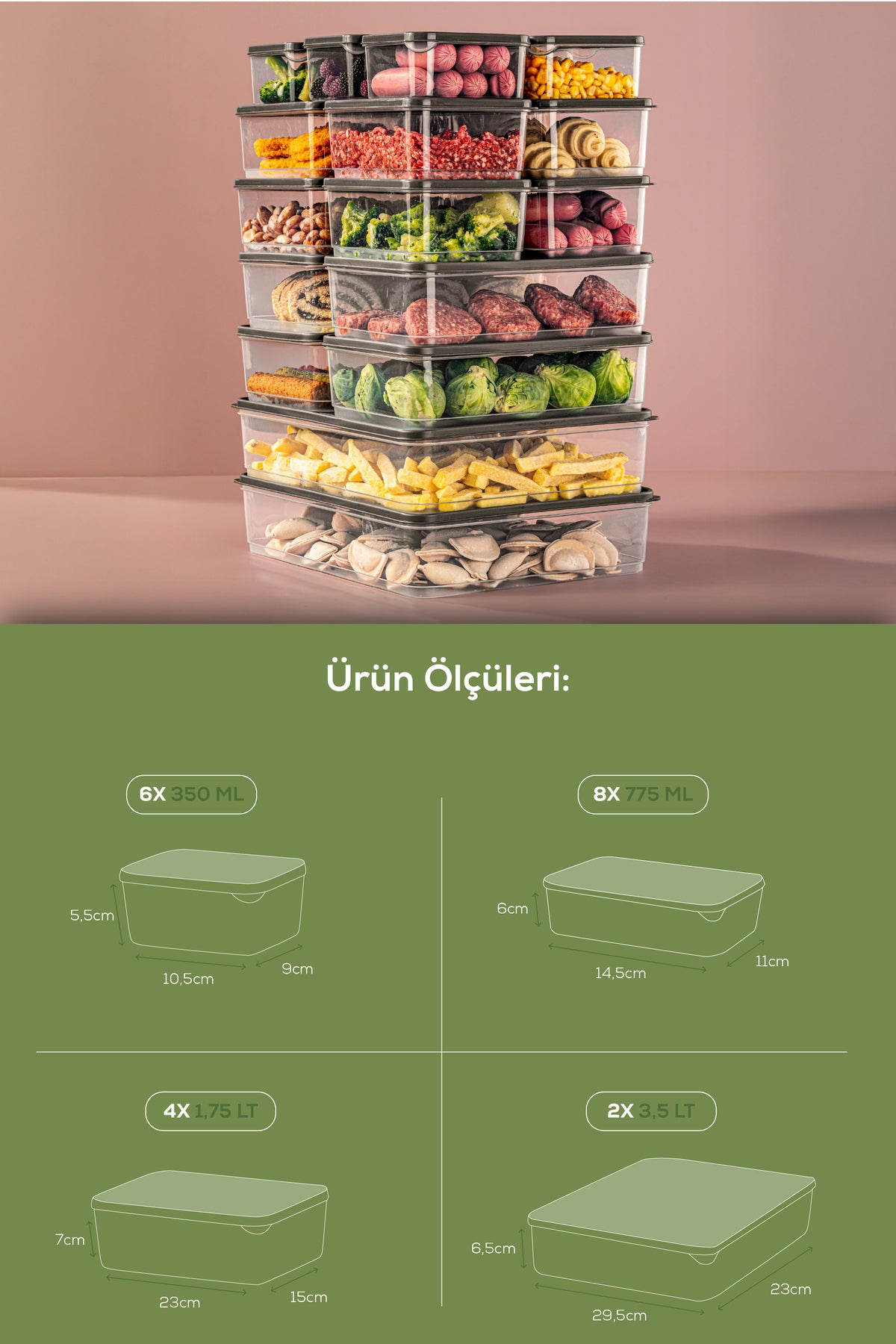 20'li Buzdolabı Düzenleyici Organizer Mikrodalgaya Uygun Difriz Saklama Kabı Gri