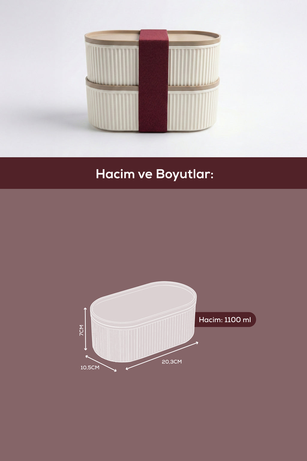 2'li Elastik Bantlı İstiflenebilir Pratik Saklama Kabı Seti 2x(1100 ml) Bej