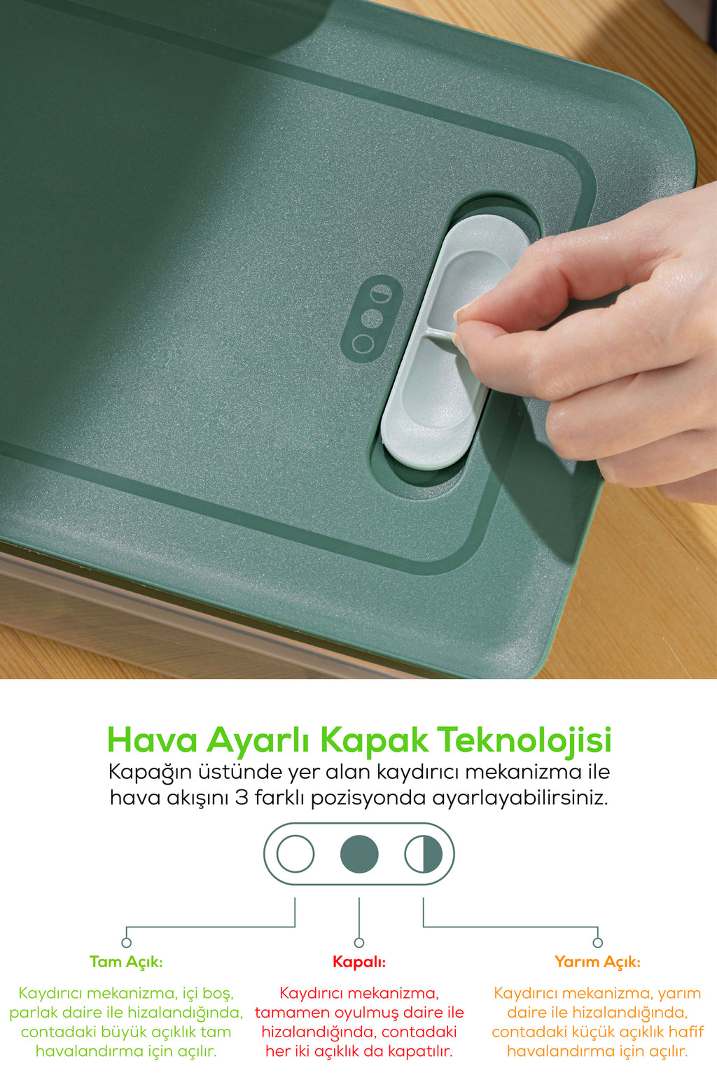 3'lü Ayarlı Sebze Ve Meyve Saklama Kabı Yeşil 2,5 Litre