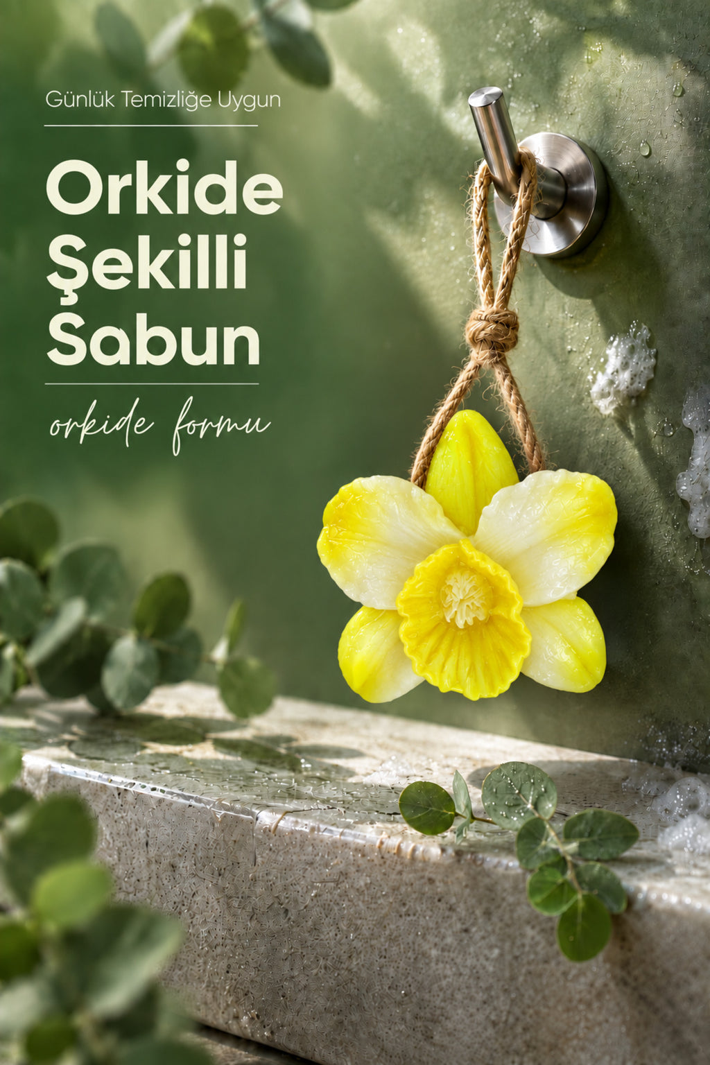 Sarı Orkide Şekilli Katı Sabun 10,5x10 cm Asılabilir Dekoratif Banyo El Sabunu