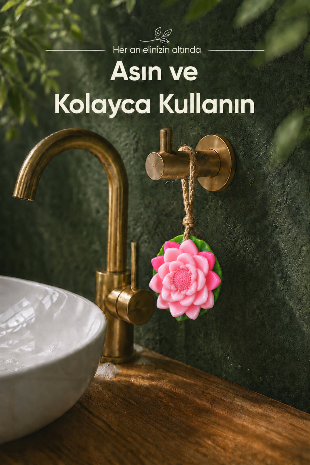 Yapraklı Pembe Nilüfer Şekilli Katı Sabun 9,5 x3,5 cm Asılabilir Dekoratif Banyo El Sabun