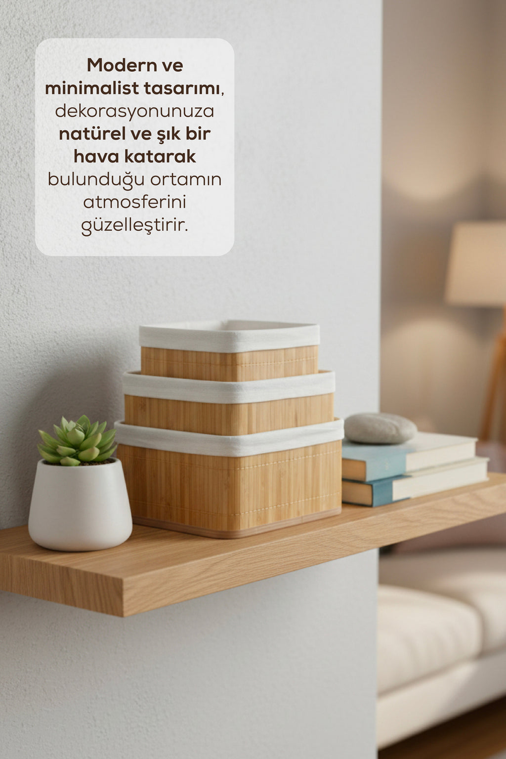 3'lü Set Kare Bambu Organizer Sepet | Banyo Mutfak Dolap İçi