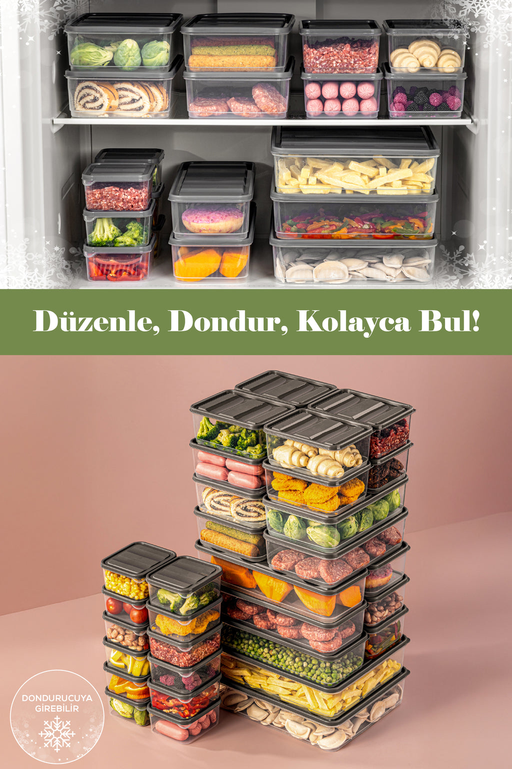 32'li Buzdolabı Düzenleyici Organizer Mikrodalgaya Uygun Difriz Saklama Kabı Gri