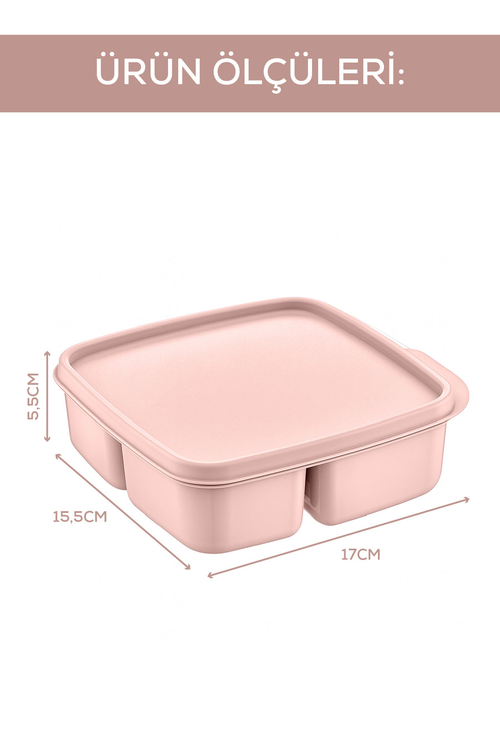 3'lü Set Bölmeli Kare Saklama Kabı Pembe