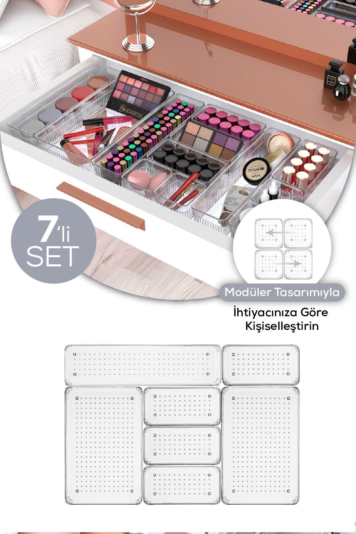 7'li Şeffaf Çekmece Içi Düzenleyici Organizer 2x(O.DKDRTGN) 4x(K.DKDRTGN) 1x(D.DKTRGN)