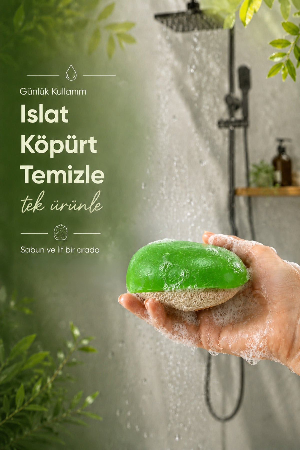 Yeşil Elma Şekilli Kabak Lifli Sabun 8,5x7x4,8 cm Peeling Etkili Asılabilir Dekoratif Banyo El Sabunu