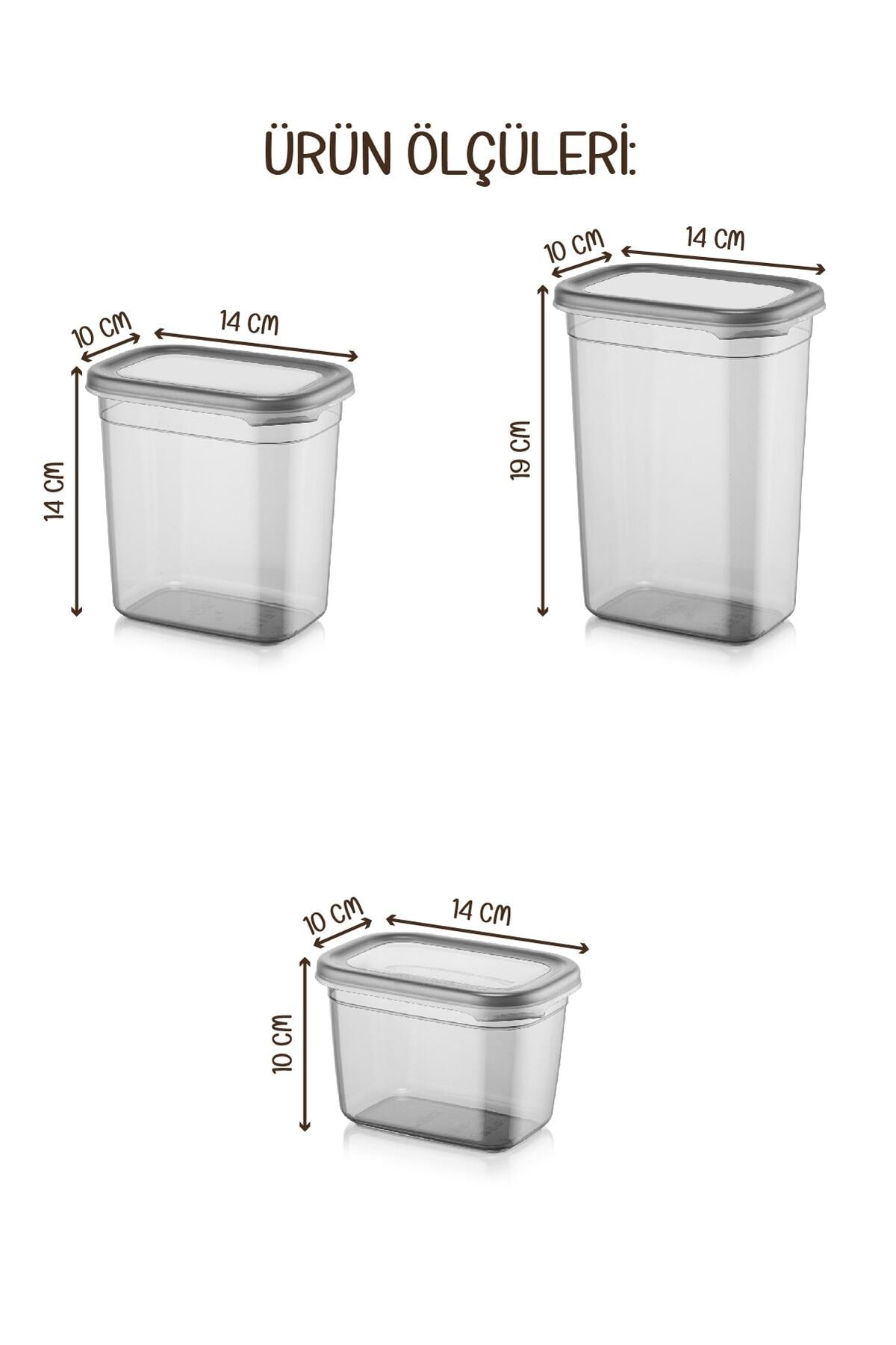 Beyaz Serigrafi Etiketli 12li Peggy Dikdörtgen Saklama Kabı Seti 4x(1500-1150-800 Ml) Antrasit