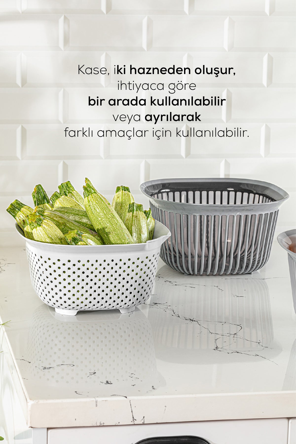 4 Litre Kare Kase Ayrı Süzgeçli Antrasit-Füme