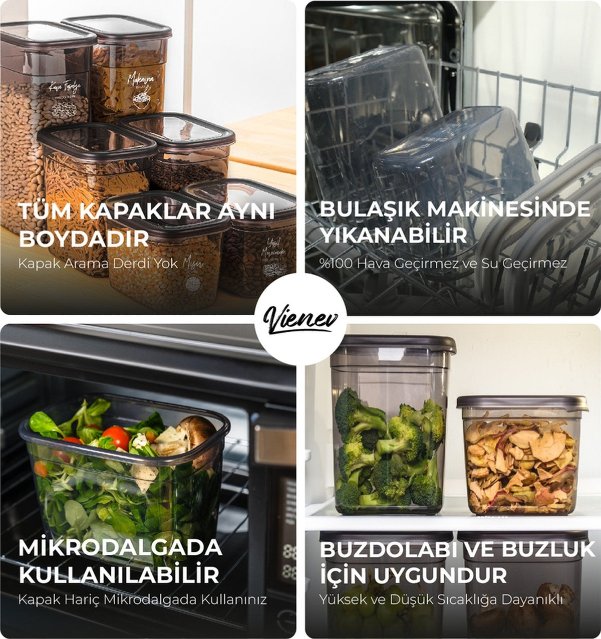 9'lu 1,9 Litre Peggy Dikdörtgen Saklama Kabı Seti Serigrafi Etiketli