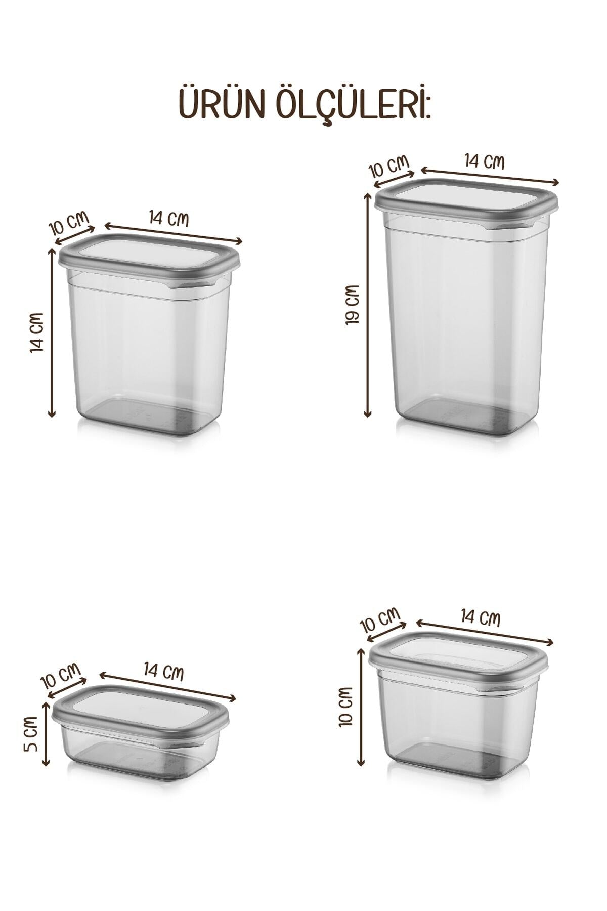 Renkli Etiketli 16lı Peggy Dikdörtgen Saklama Kabı Seti 4x(1500-1150-800-400 Ml) Antrasit