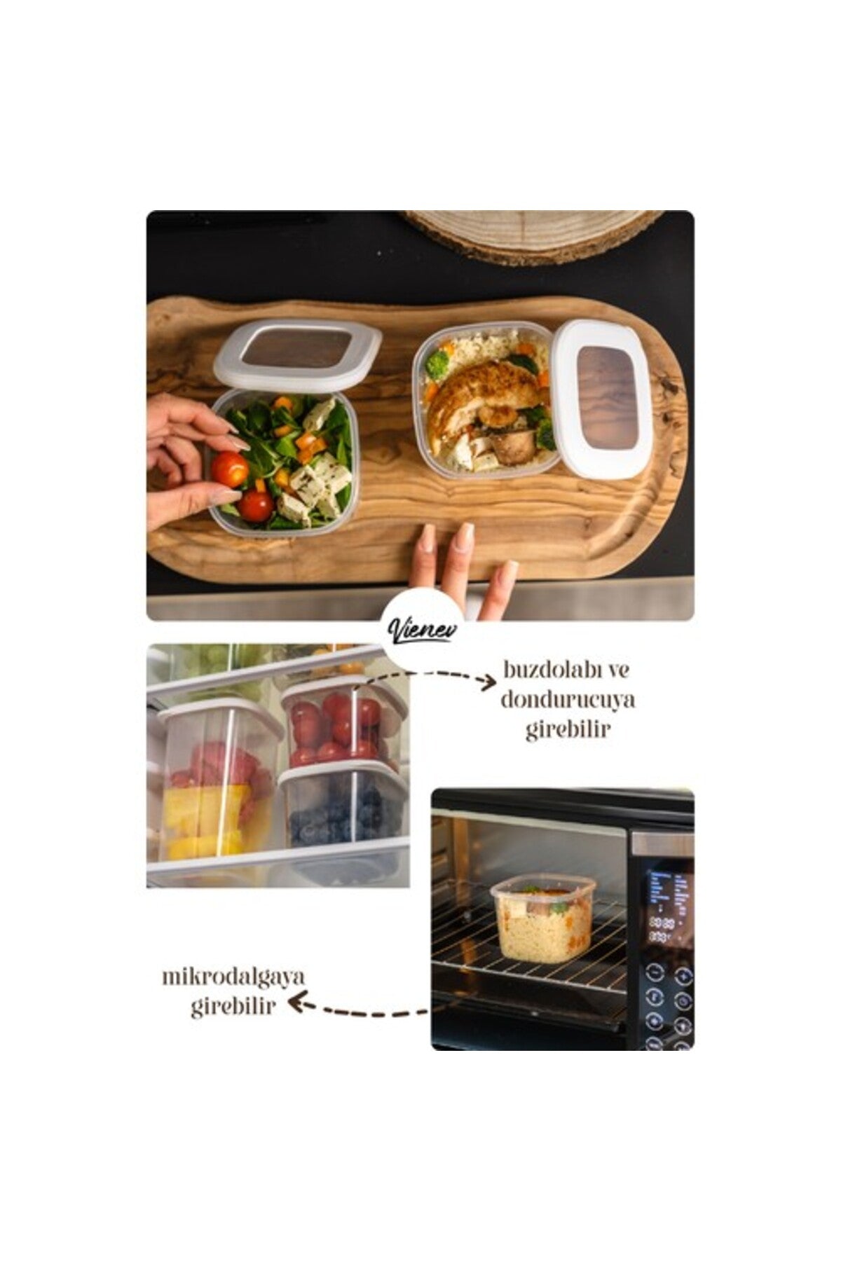 Renkli Etiketli Kare Erzak Saklama Kabı 6lı Set 2x(0,55 litre, 1,2 litre, 1,75 litre) Beyaz