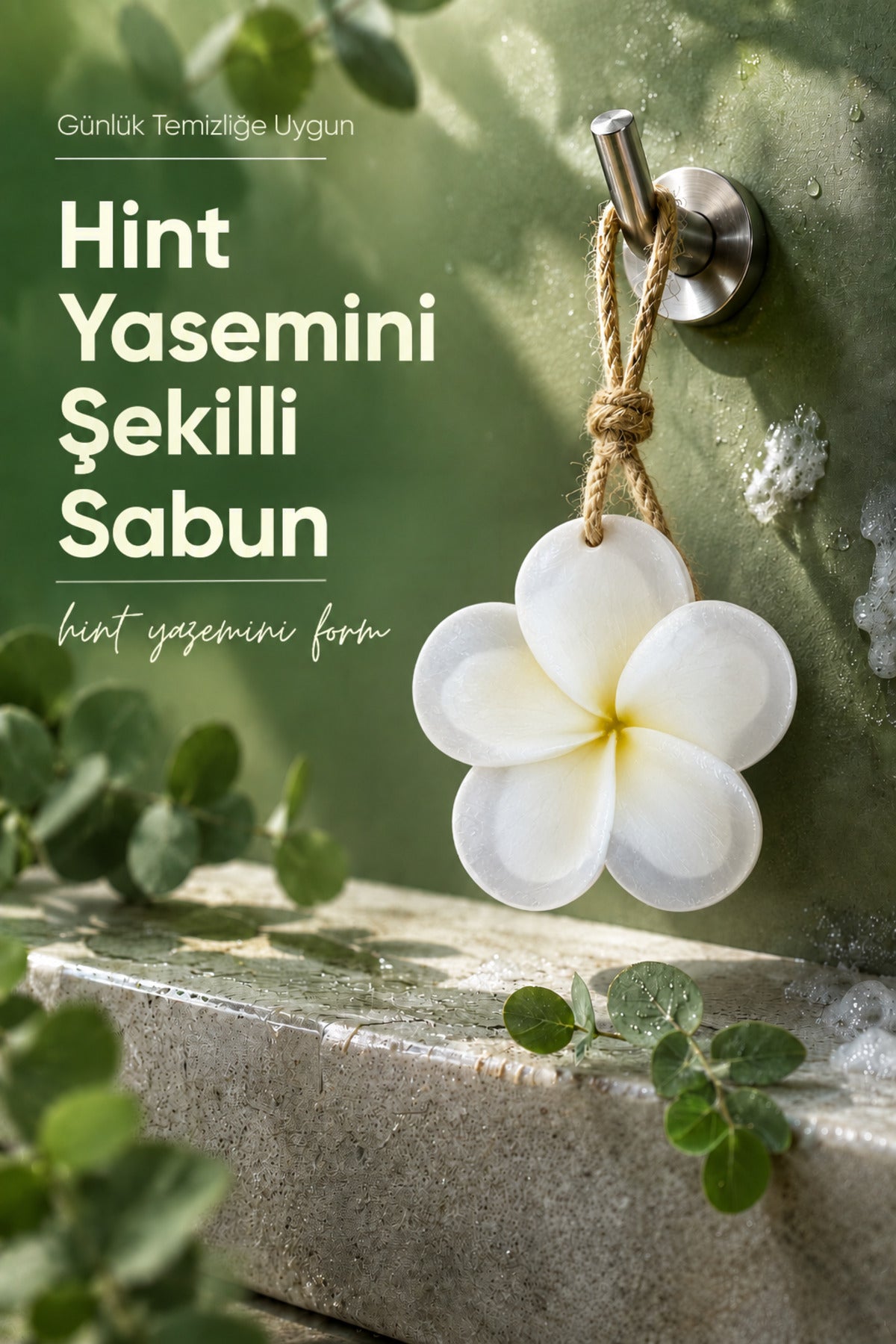 Beyaz Hint Yasemini Şekilli Katı Sabun 10,5x11 cm Asılabilir Dekoratif Banyo El Sabunu