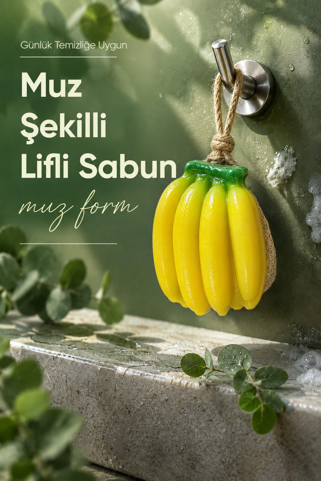 Muz Şekilli Lifli Katı Sabun 8x7,5x5 cm Peeling Etkili Asılabilir Dekoratif Banyo El Sabunu