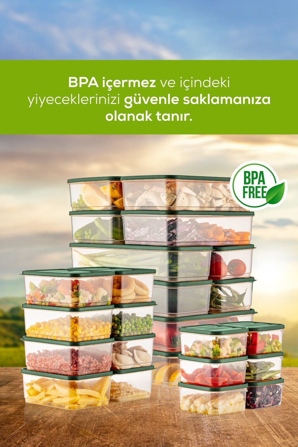 24'lü Buzdolabı Düzenleyici Organizer Mikrodalgaya Uygun Difriz Saklama Kabı Yeşil
