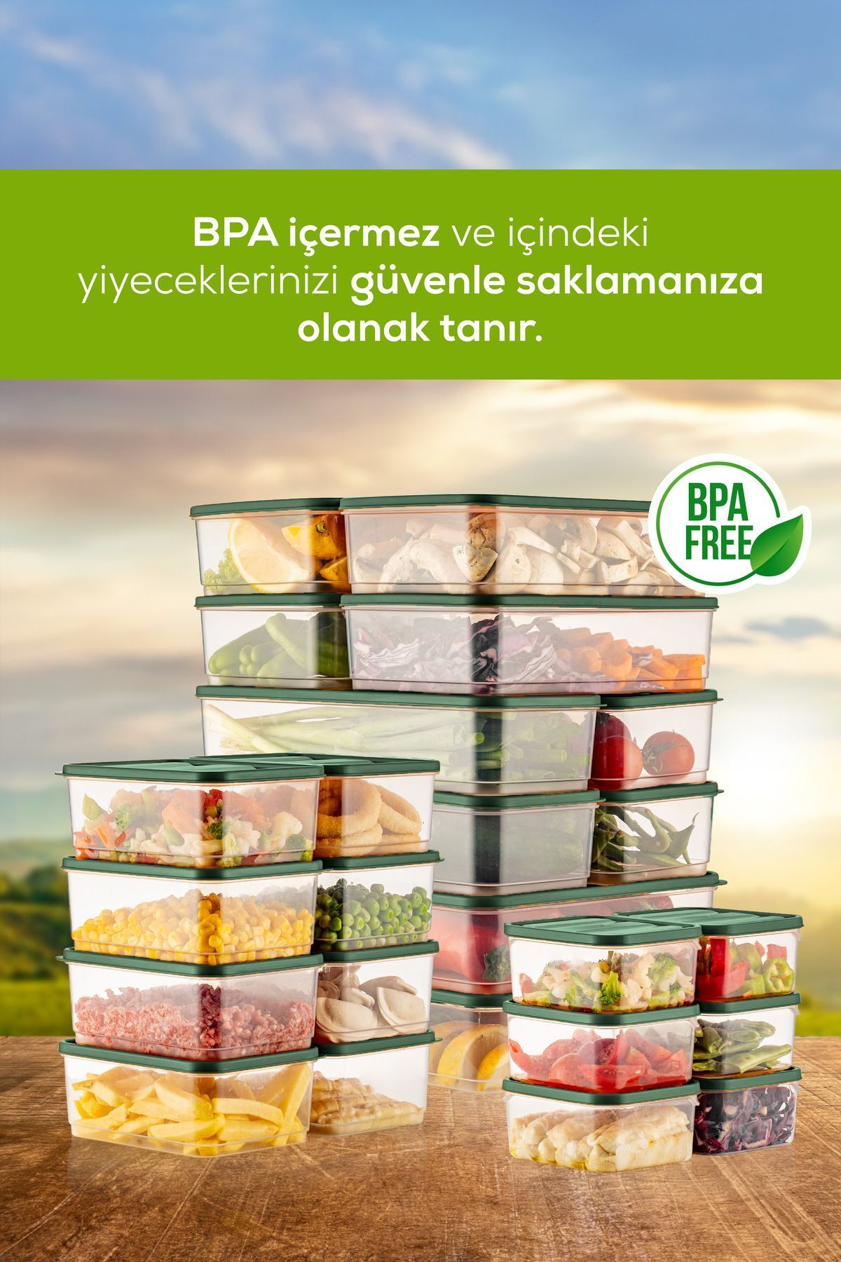 24'lü Buzdolabı Düzenleyici Organizer Mikrodalgaya Uygun Difriz Saklama Kabı Yeşil