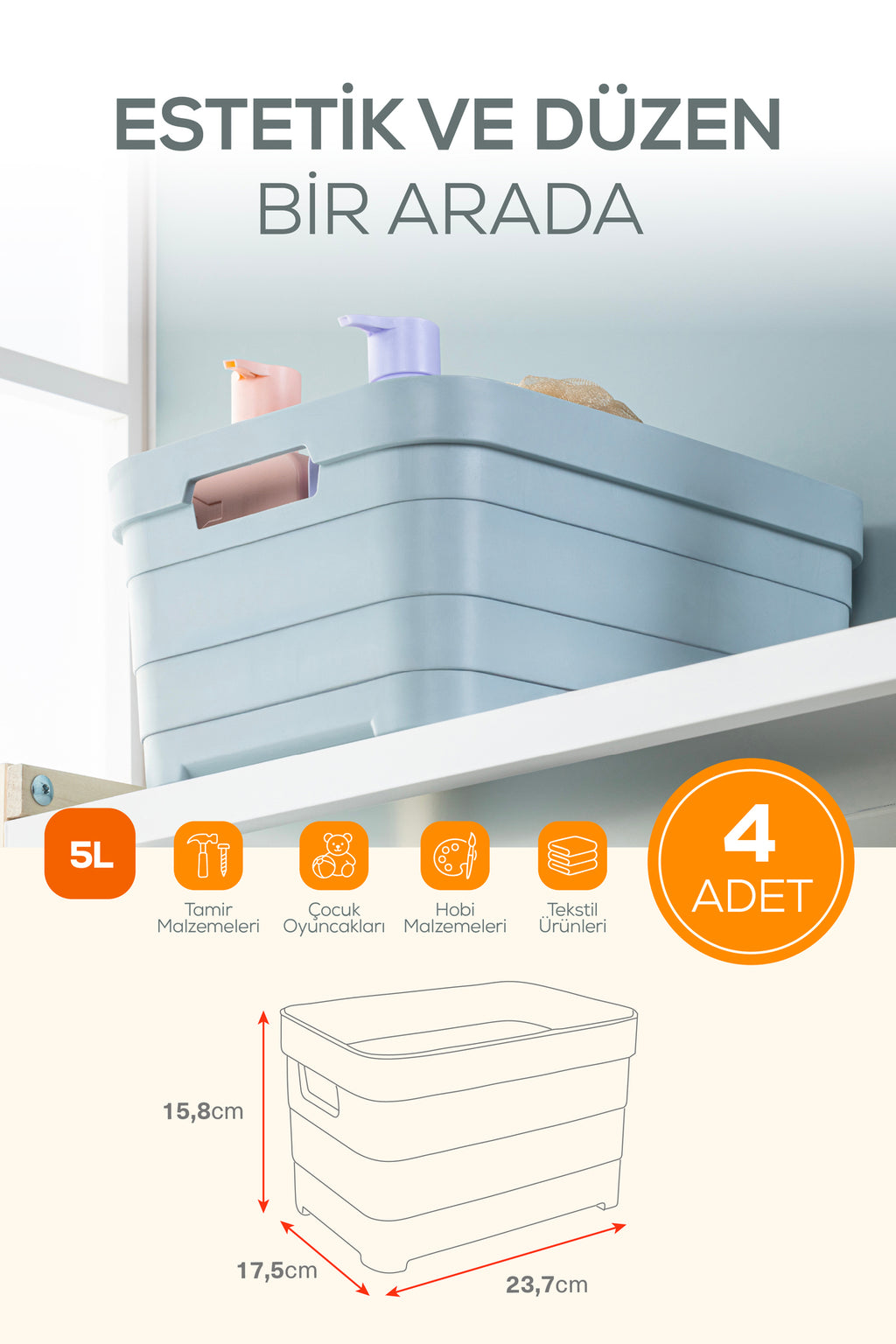 4'lü 5 Litre Saklama Kutusu Beyaz