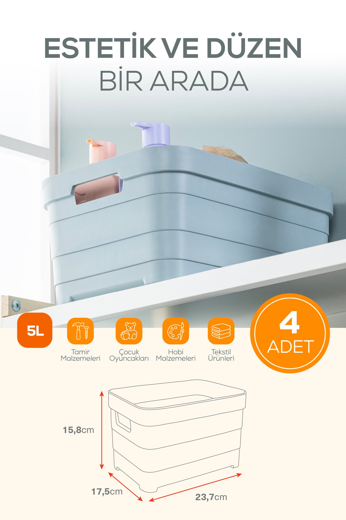 4'lü 5 Litre Saklama Kutusu Bej