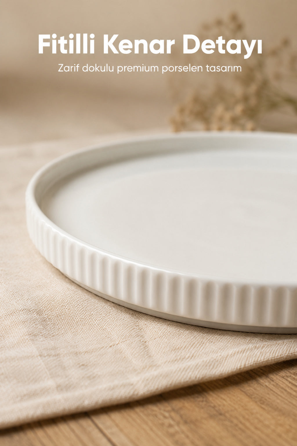 2 Parça 24 cm Porselen Servis Tabağı Seti - Modern Çizgili Yuvarlak Sunum Tabağı