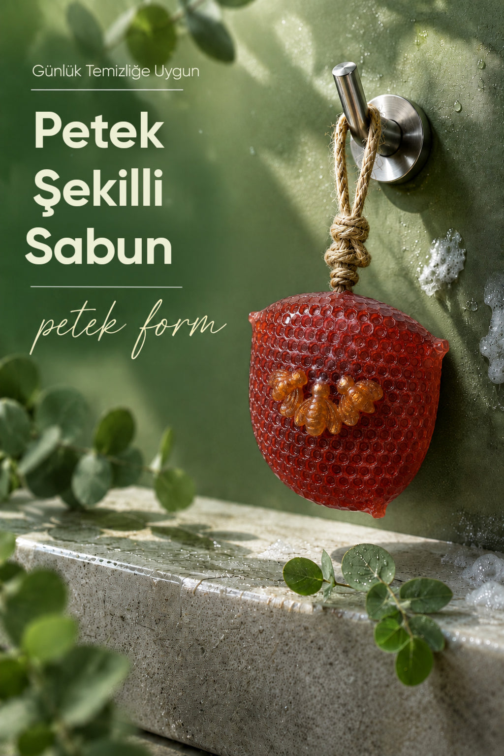 Kırmızı Petek Şekilli Katı Sabun 9,5x10,5x3,4 cm Asılabilir Dekoratif Banyo El Sabunu
