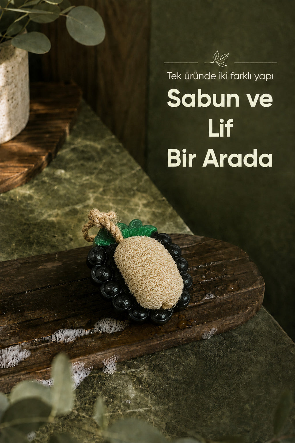 Siyah Üzüm Şekilli Lifli Katı Sabun 10,5x7x5,2 cm Peeling EtkiliAsılabilir Dekoratif Banyo El Sabunu