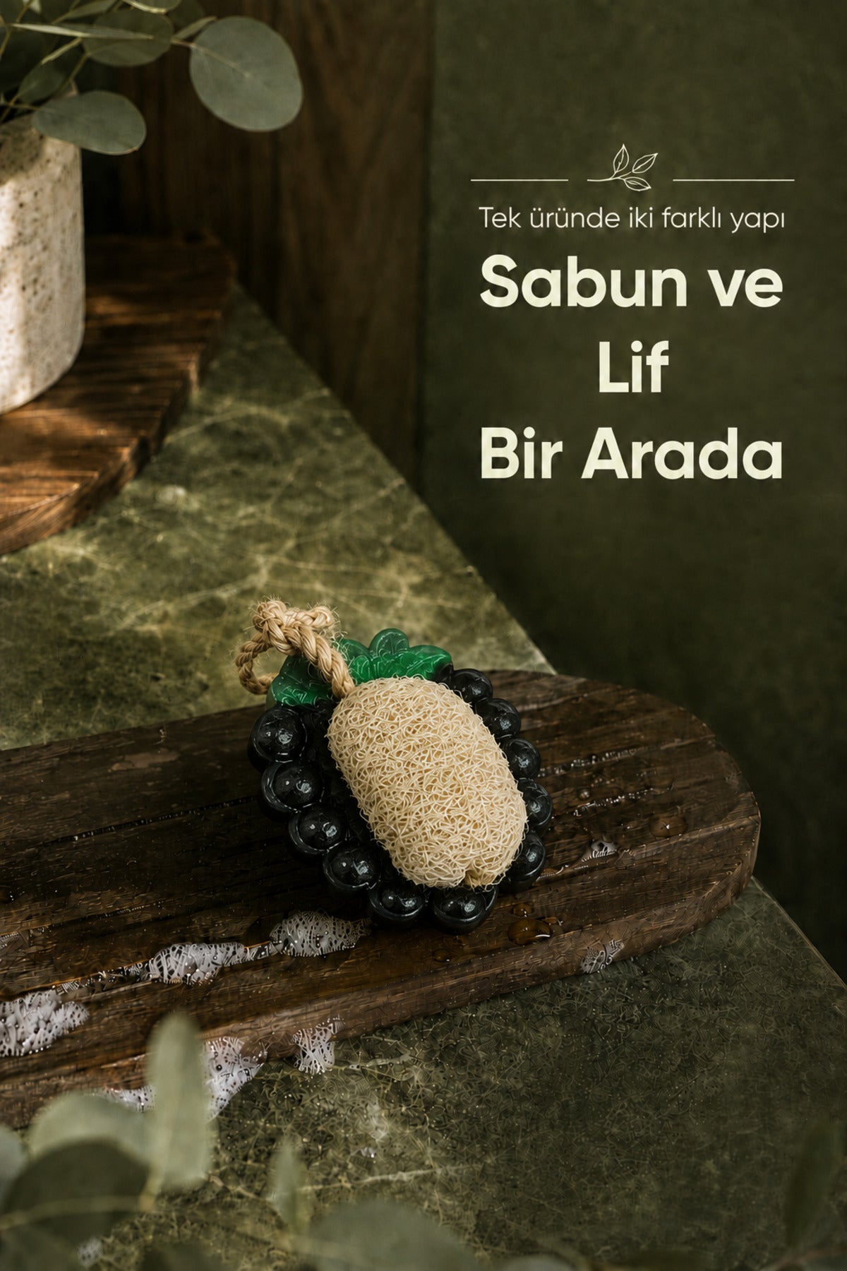 Siyah Üzüm Şekilli Lifli Katı Sabun 10,5x7x5,2 cm Peeling EtkiliAsılabilir Dekoratif Banyo El Sabunu