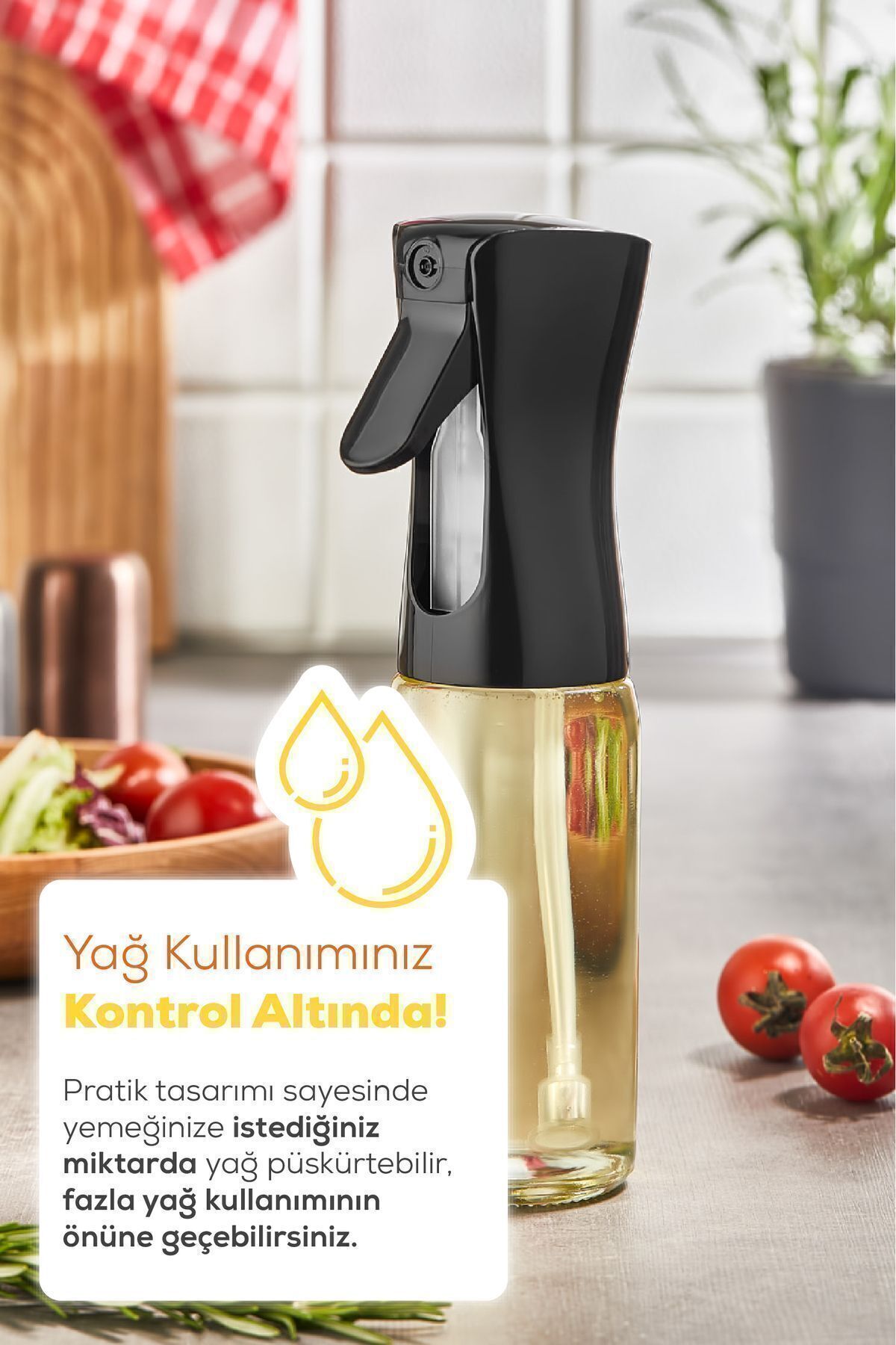 Püskürtmeli Sprey Yağdanlık Cam Şişe - Izgara Fritöz Salata Yağ Püskürtücü Siyah