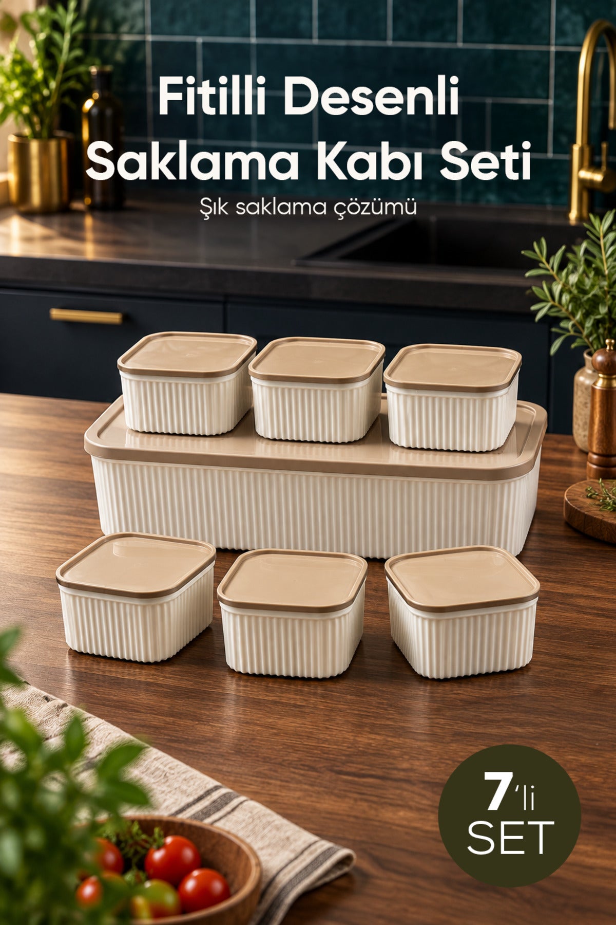 7'li Saklama Kabı Seti 6x325 ml Kare 1x5500 ml Dikdörtgen Saklama Kabı Seti Mutfak ve Buzdolabı Düzenleyici