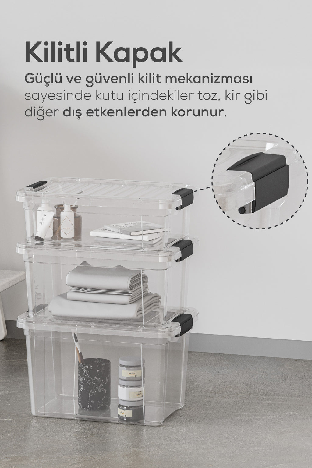 3'lü 25 Litre Kilitli Kapaklı Saklama ve Erzak Kutusu 33125