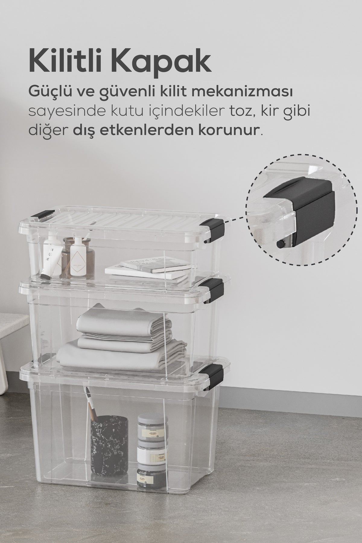 3'lü 25 Litre Kilitli Kapaklı Saklama ve Erzak Kutusu 33125