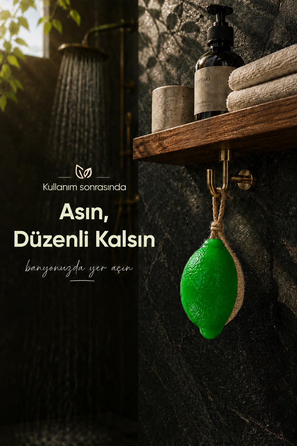 Yeşil Limon Şekilli Lifli Katı Sabun 10,5x8x4,4 cm Peeling Etkili Asılabilir Dekoratif Banyo El Sabunu