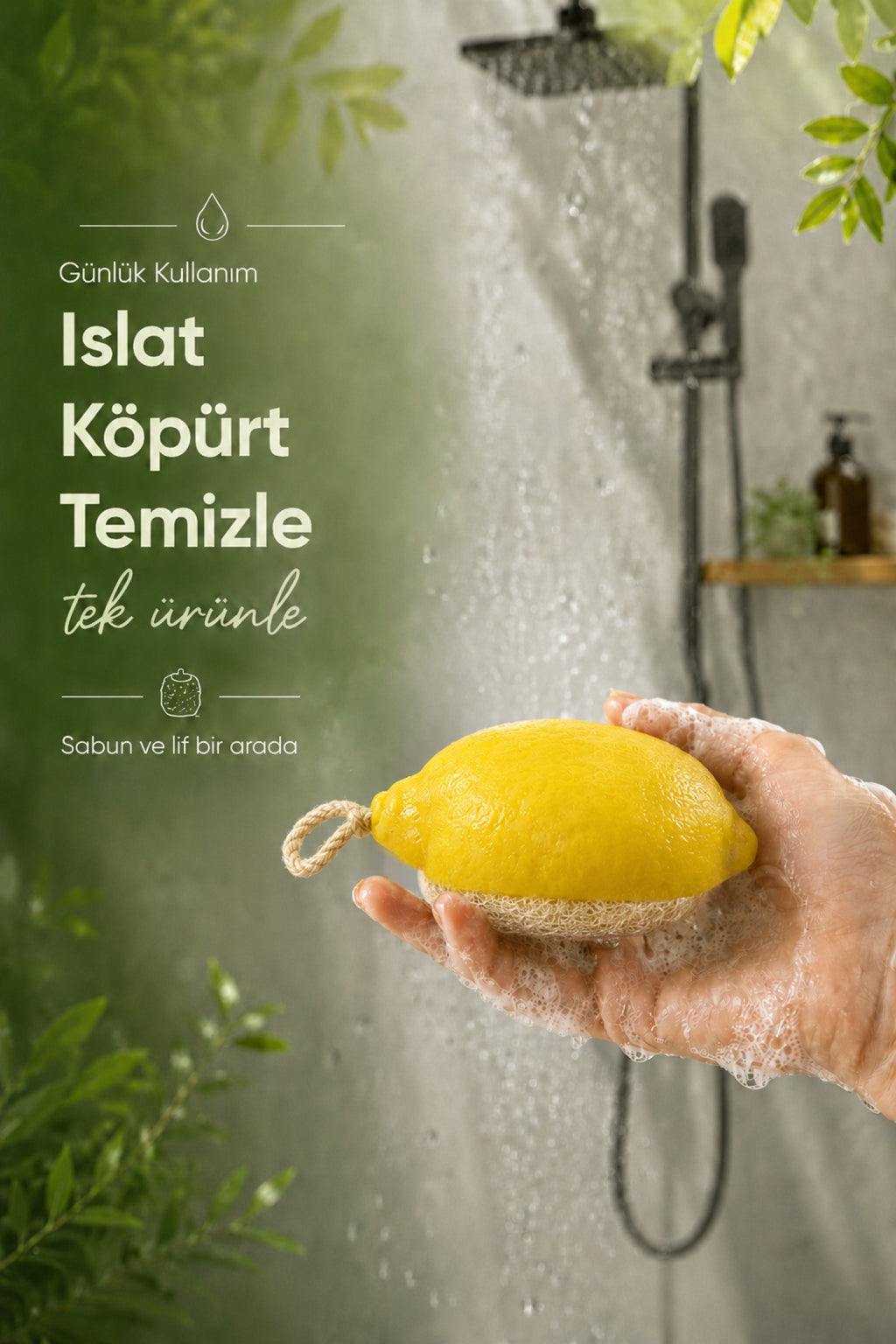 Sarı Limon Şekilli Lifli Katı Sabun 10,5x8x4,4 cm Peeling Etkili Asılabilir Dekoratif Banyo El Sabunu