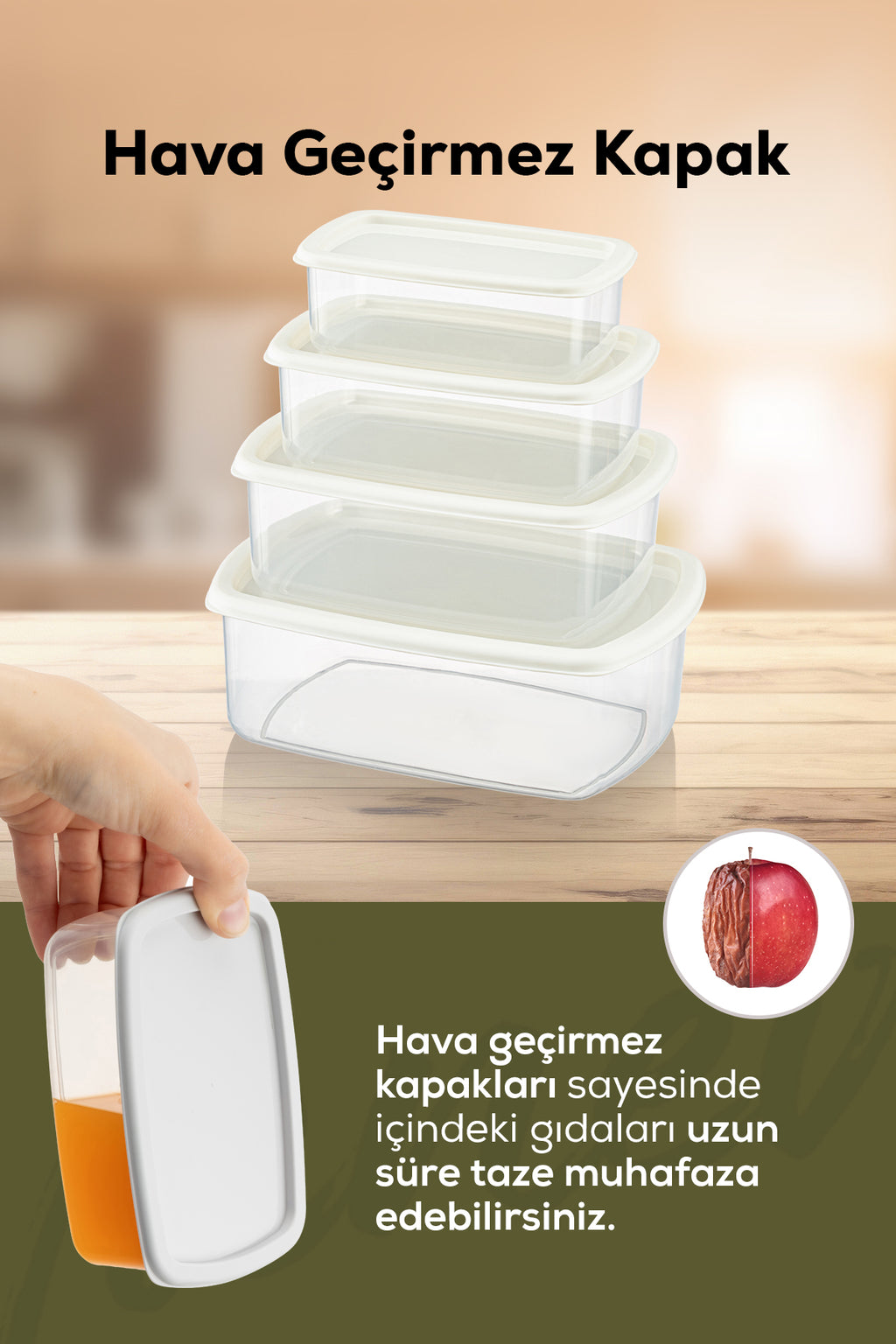 24'lü Hava Geçirmez Saklama Kabı Seti Gri 6x(250-500-750-1200 ML)