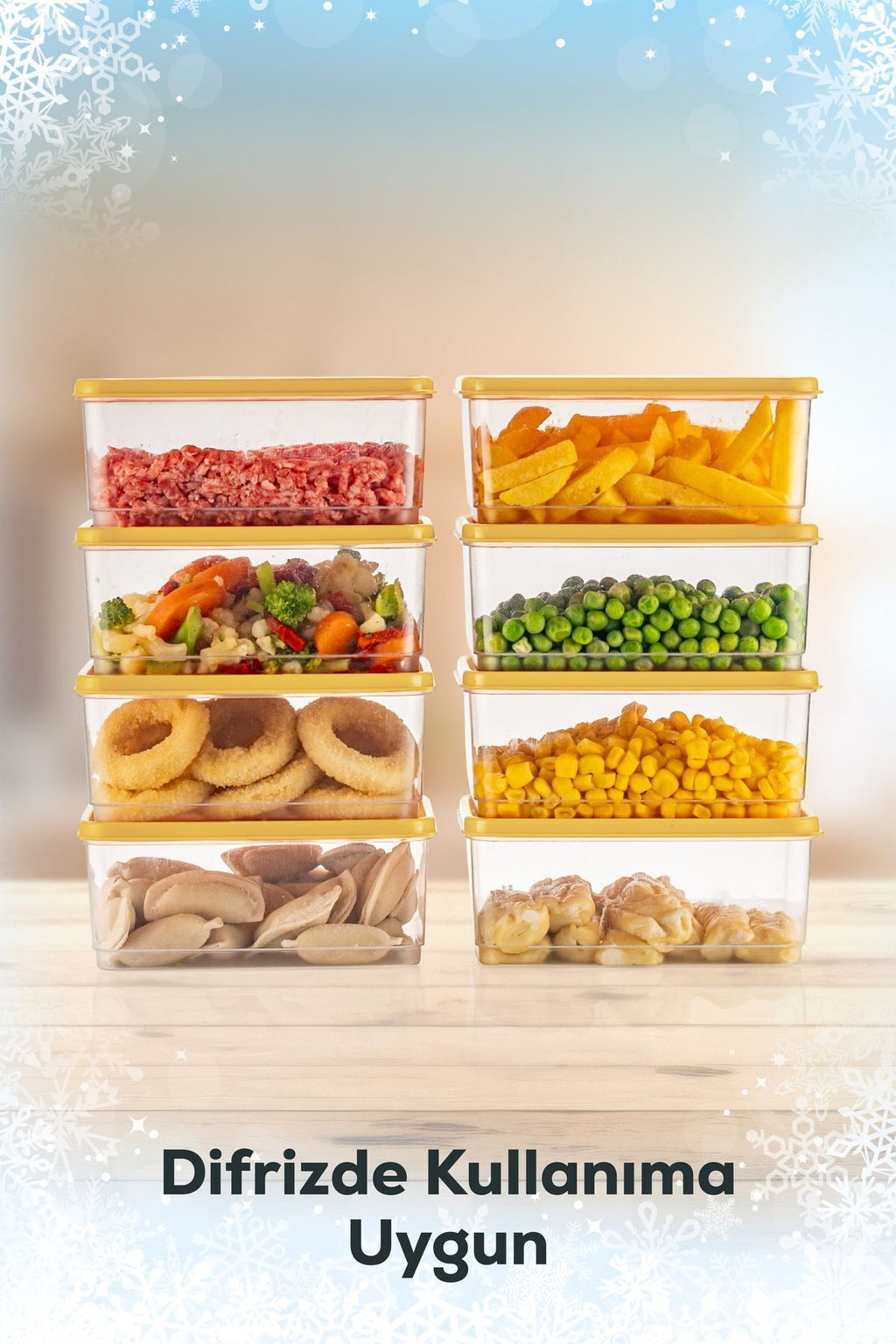 8'li Buzdolabı Düzenleyici Organizer Mikrodalgaya Uygun Difriz Saklama Kabı Sarı