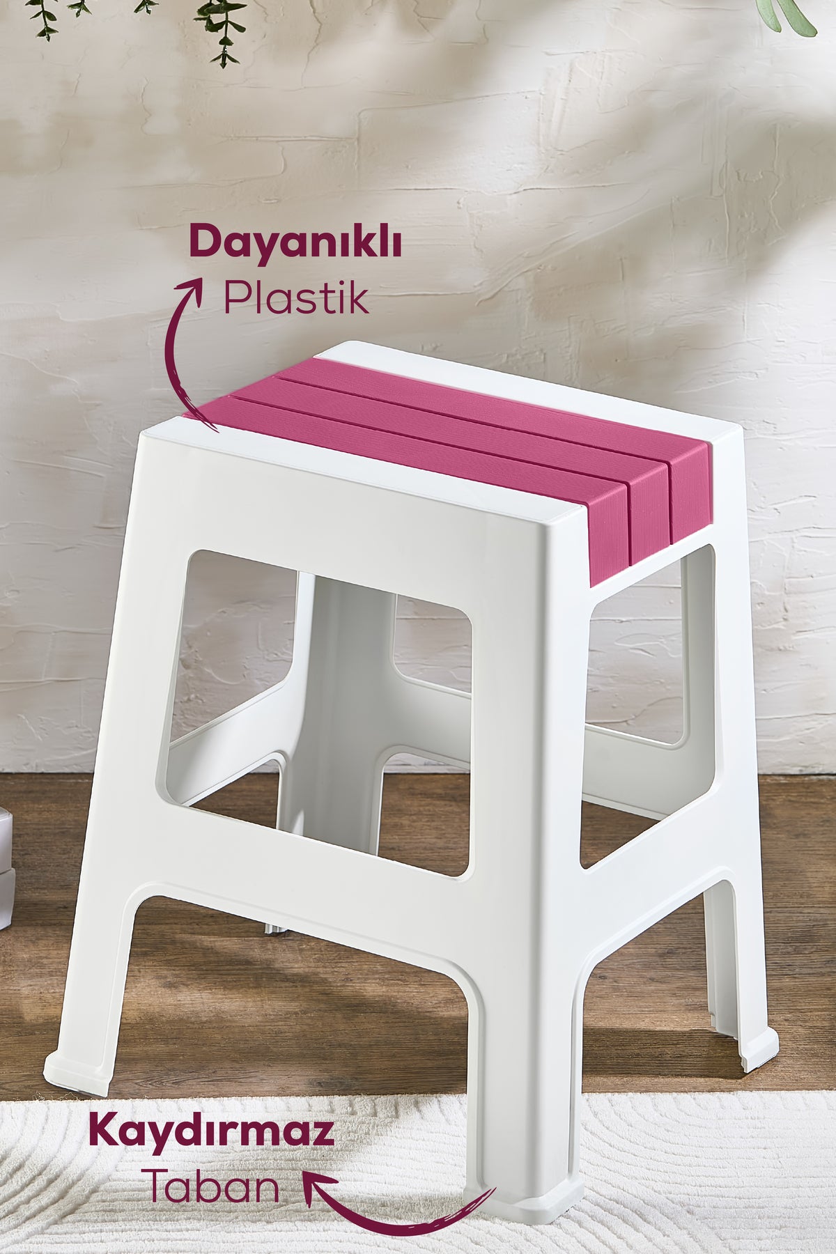 Plastik Büyük Tabure Pembe