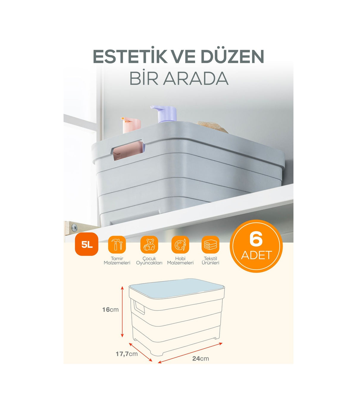 6'lı Kapaklı 5 Litre Saklama Kutusu Mavi