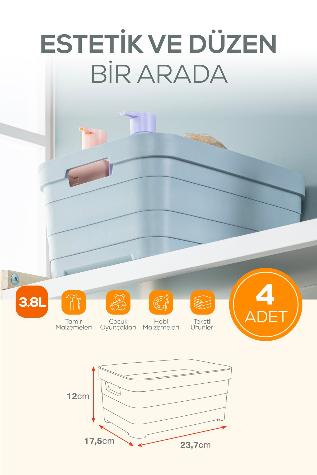 4'lü 3,8 Litre Saklama Kutusu Beyaz