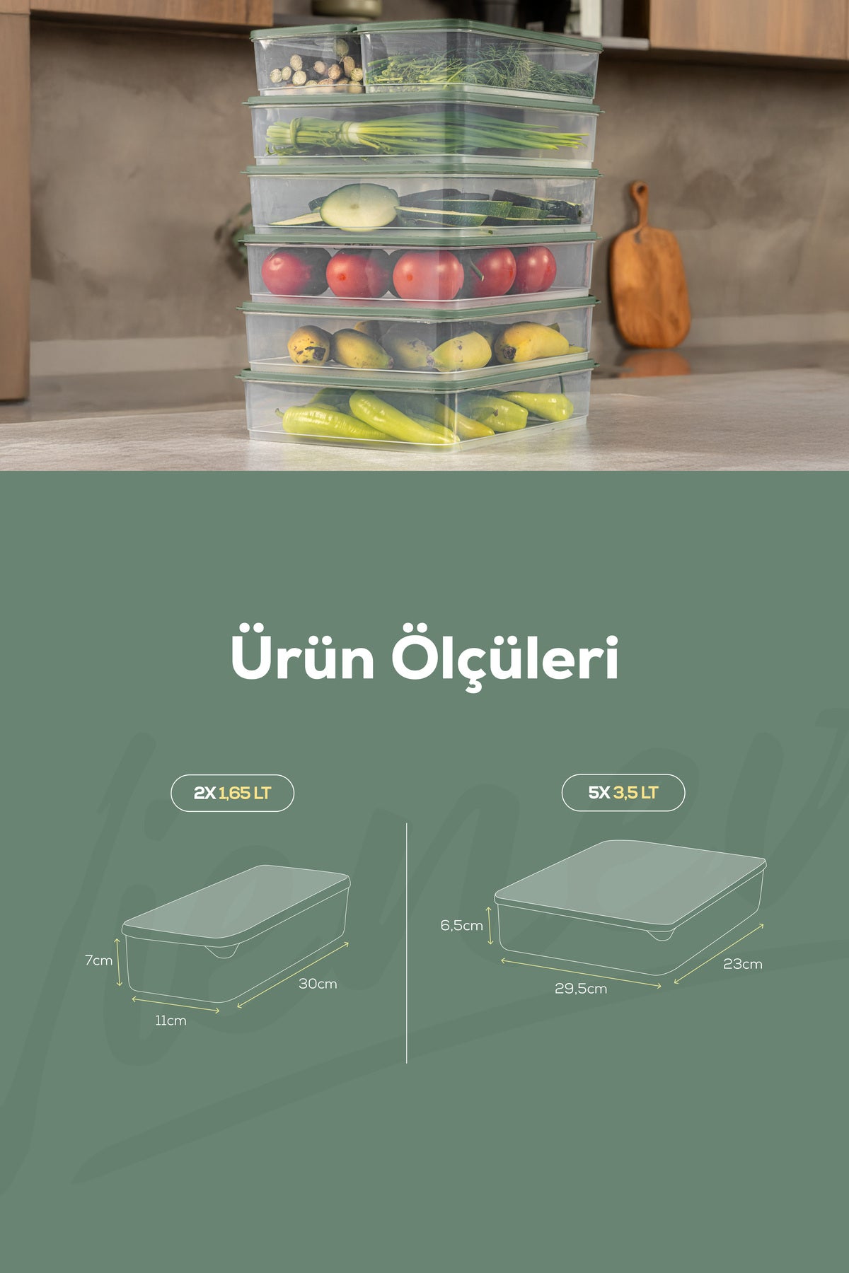 7'li Buzdolabı Dondurucu Organizer Ve Saklama Kabı Yeşil 5x(3,5LT) 2x(1,65LT)