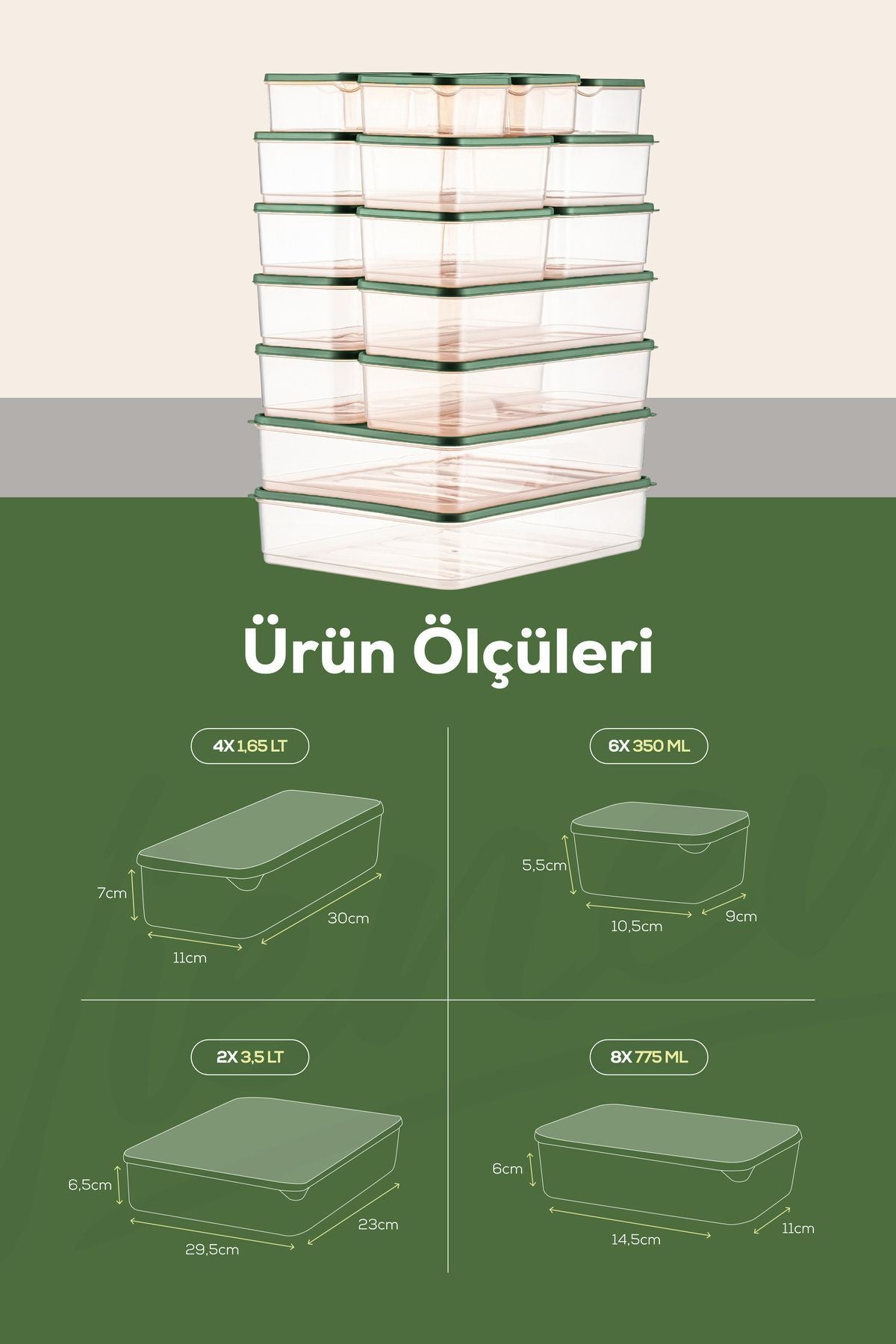 20'li Buzdolabı Düzenleyici Organizer Mikrodalgaya Uygun Difriz Saklama Kabı Yeşil